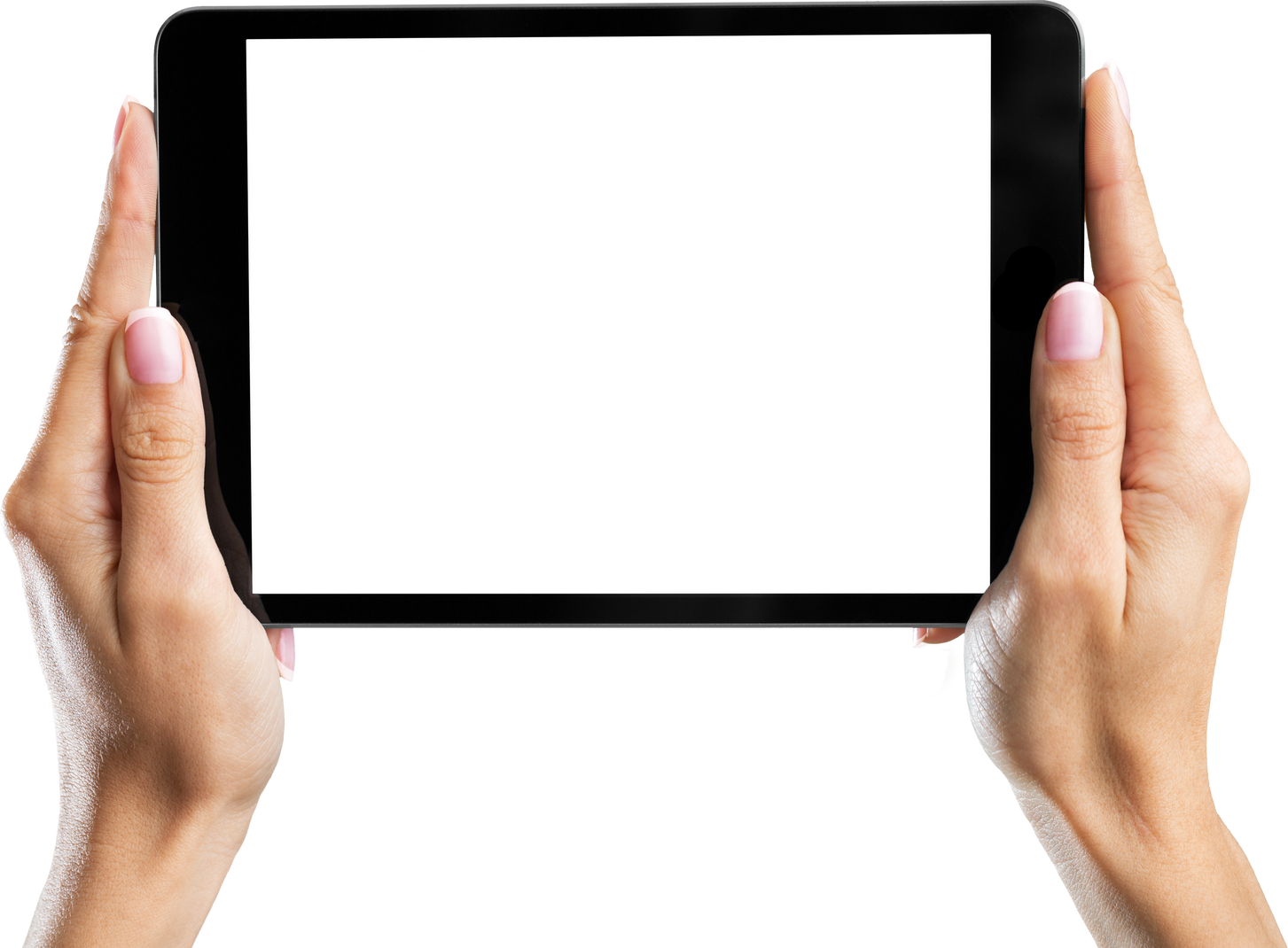 a tablet and hands